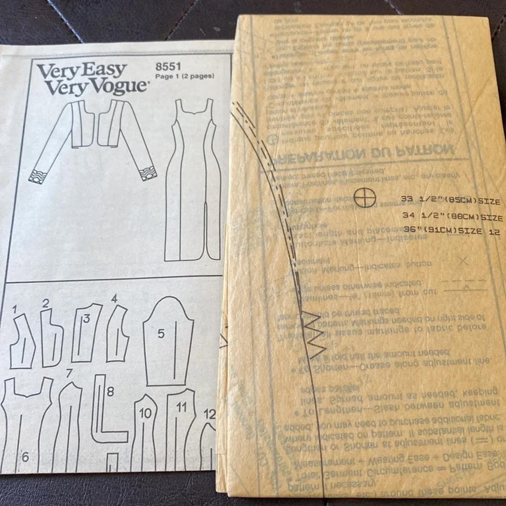 Vogue 8551 Vintage pattern Misses Bolero Jacket dress 8 10 12